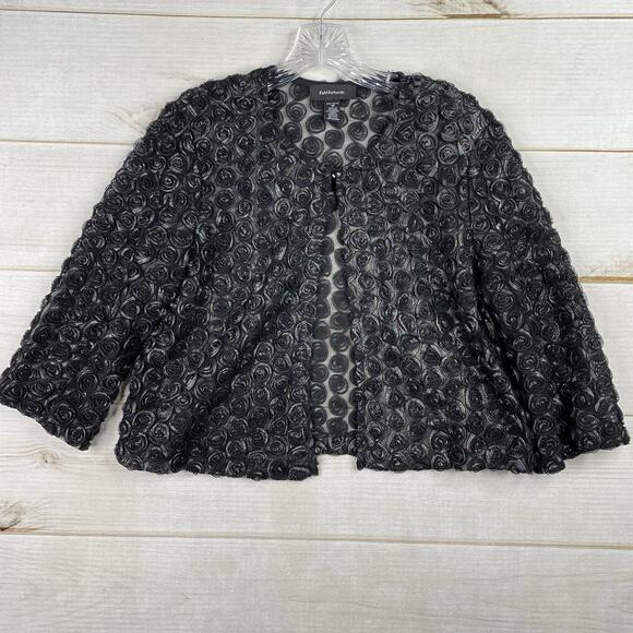 R&M Richards Cardigan Shrug 14 Black Mesh Lace Dress Jacket Top Sheer Textured - Picture 1 of 12